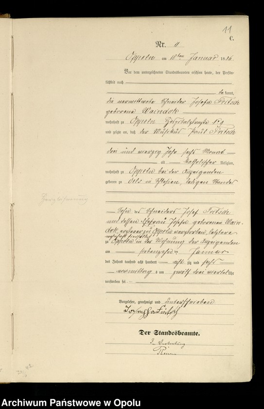 Obraz 14 z jednostki "Urząd Stanu Cywilnego w Opolu 1886 Rejestr zgonów Księga Miejscowa Nr 1 do 300"