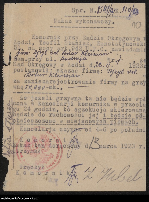 Obraz 12 z jednostki "Ajzyk Kleinman – sprzedaż węgla"