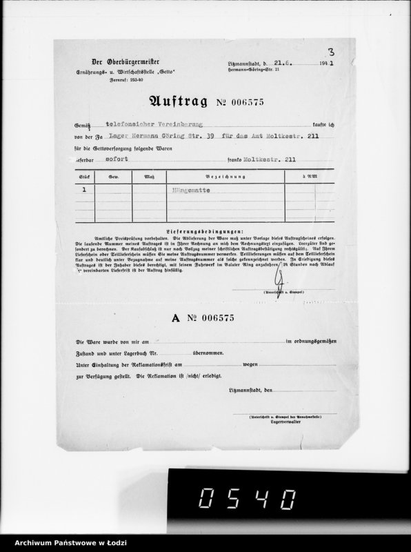 Obraz 7 z jednostki "Aufträge 5734-10700 [Faktury, listy przewozowe na dostarczone dla Getta produkty żywnościowe, materiały opałowe, przemysłowe]"