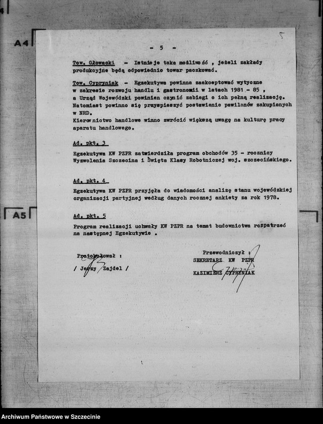 Obraz 9 z jednostki "Protokół posiedzenia Egzekutywy Komitetu Wojewódzkiego Polskiej Zjednoczonej Partii Robotniczej: 3 kwietnia 1979 r."