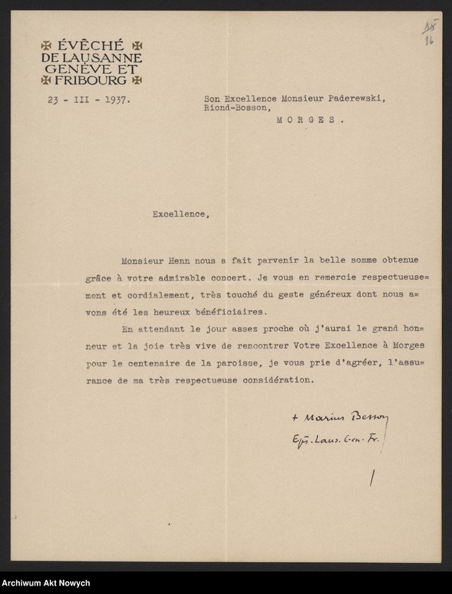 image.from.unit.number "Besson Marius (biskup Lozanny, Genewy i Fryburga); Załączniki: a) List S.A.D.E.A; b) Instytut "La Lingerie" (prospekt); c) wycinek prasowy; L.18 (odpowiedzi - maszynopis, rękopis)"