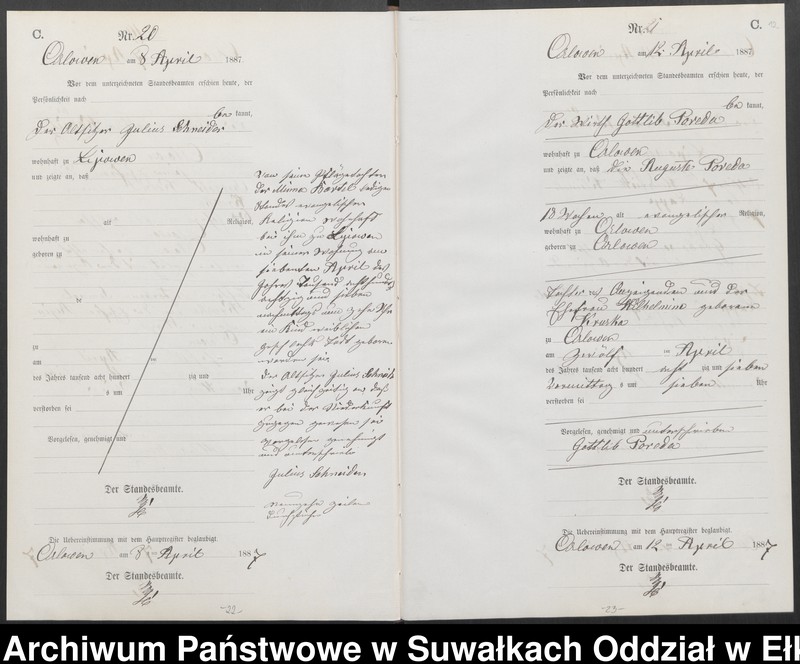 image.from.unit.number "Sterbe-Neben-Register des Preussischen Standes-Amtes [Orlowen] Kreis [Loetzen] für das Jahr 1887"