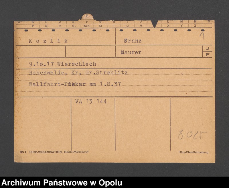 Obraz 3 z jednostki "[Kozlik Franz, ur. 09.10.1917 Wierschlech]"