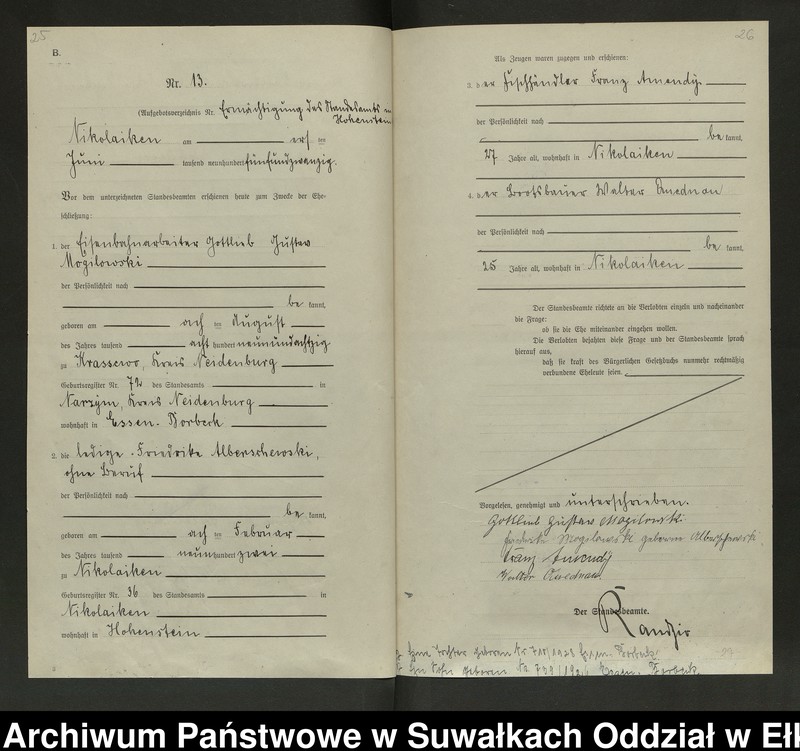 Obraz 16 z jednostki "Heirats=Haupt=Register des Königlichen Preussischen Standes-Amtes Nikolaiken Kreis Sensburg"