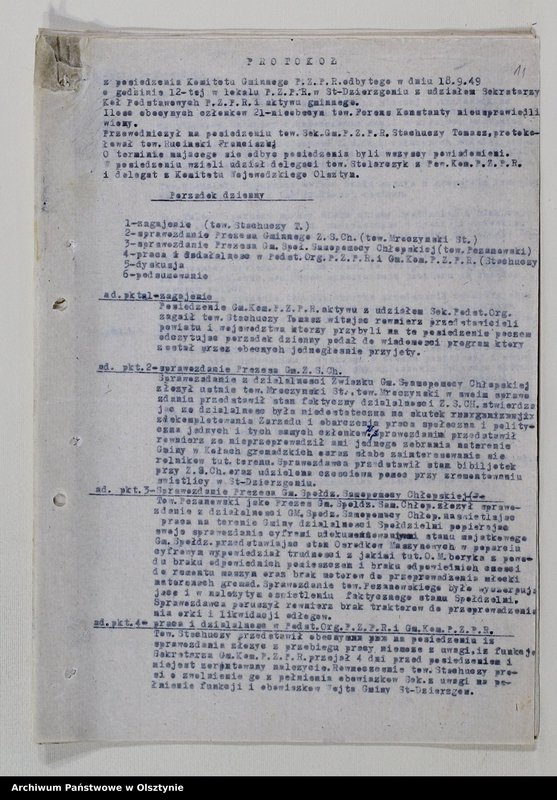 image.from.unit.number "Protokoły zebrań wyborczych /1951/, posiedzeń plenarnych, narad aktywu partyjnego, plany pracy, sprawozdania /1949-1954/ Komitetu Gminnego PZPR"