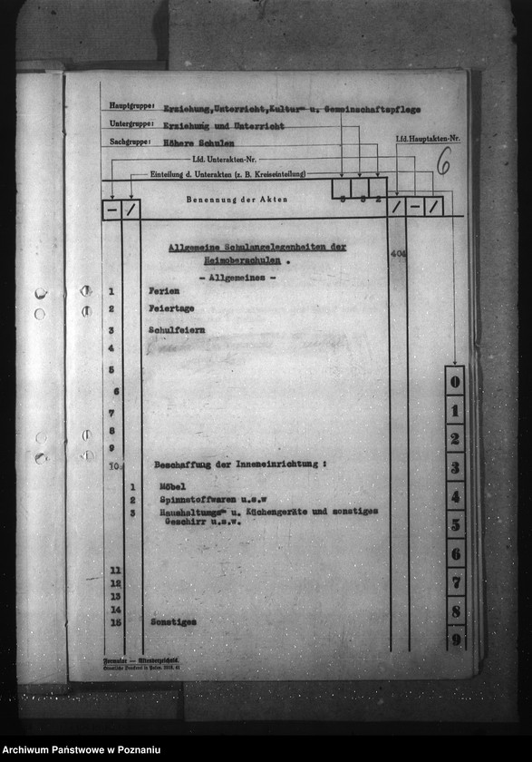Obraz 10 z jednostki "Aktenplan der Heimoberschulen"