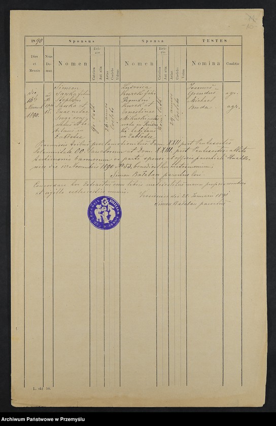 image.from.unit.number "Extractus metricalis e libris natorum et baptisatorum bannorum copulatorum a mortiorum - parochiae Kosienicensis decanatus Pruchnicensis A. 1890"