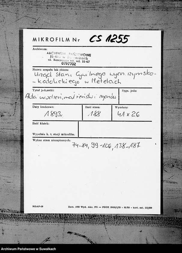 image.from.unit.number "Kniga Duplikat Aktow brakosočetanii, o roždenii i o smerti v Metel