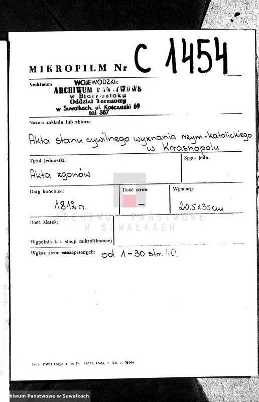 image.from.unit.number "Akta Cywilne Umarłych Gminy Krasnopolskiey. Od Roku 1812 1-go Stycznia. Sporządzone."