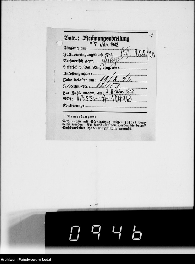 Obraz 5 z jednostki ""Społem" Rechnungen [za dostawy towarów dla Getta]"