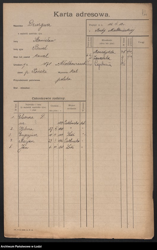 Obraz 14 z jednostki "[Spis ludności Łodzi] Dziewolecki - Dzwonkowski"