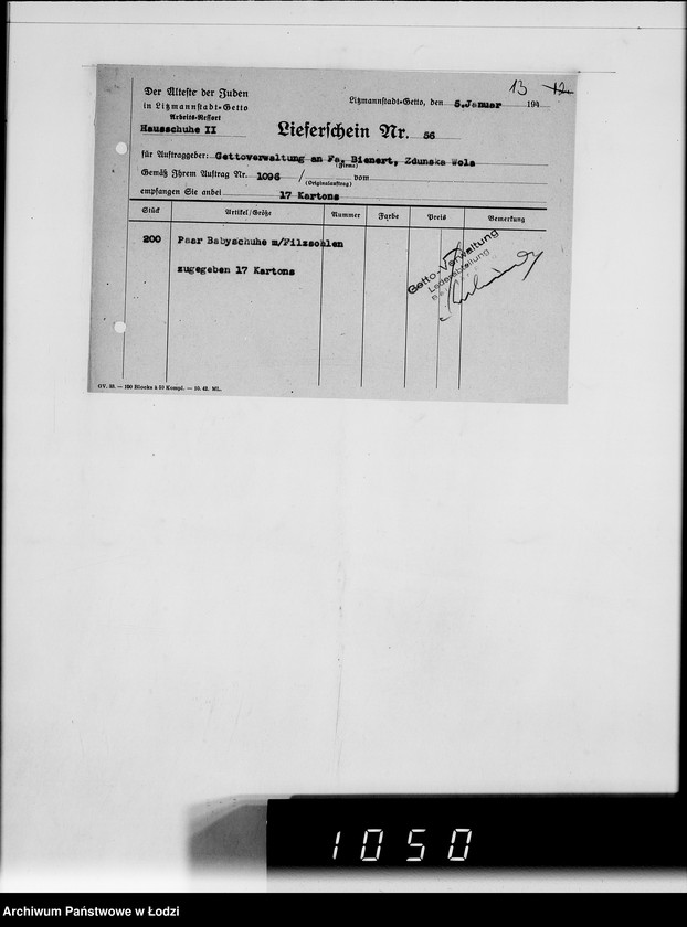 Obraz 17 z jednostki "Auftrag Nr 1096 100.000 Paar Baby-Hausschuhe"