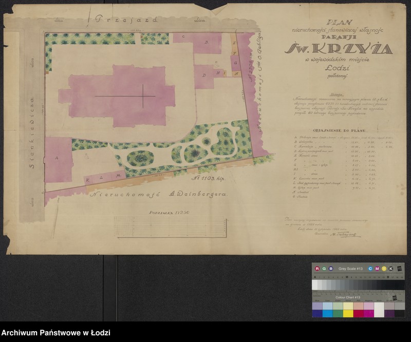 Obraz 1 z jednostki "Plan nieruchomości stanowiącej własność parafii św. Krzyża w wojewódzkim mieście Łodzi położonej"