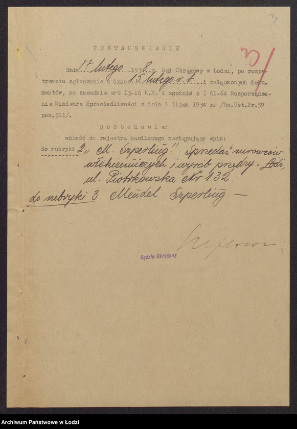 Obraz 5 z jednostki "Mendel Szperling- sprzedaż surowców włókienniczych i wyrób przędzy"