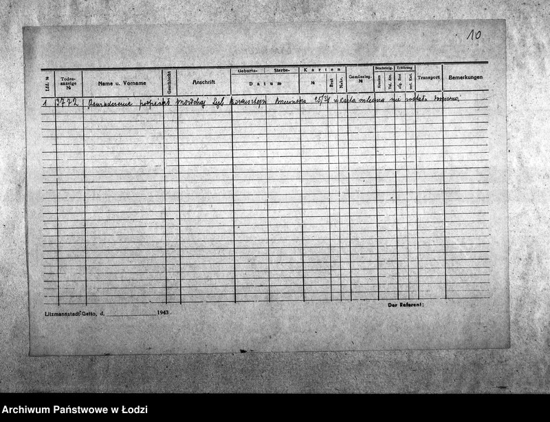 Obraz 13 z jednostki "[Odpisy dziennych list zgonów wysłanych do Wydziału Kart]"