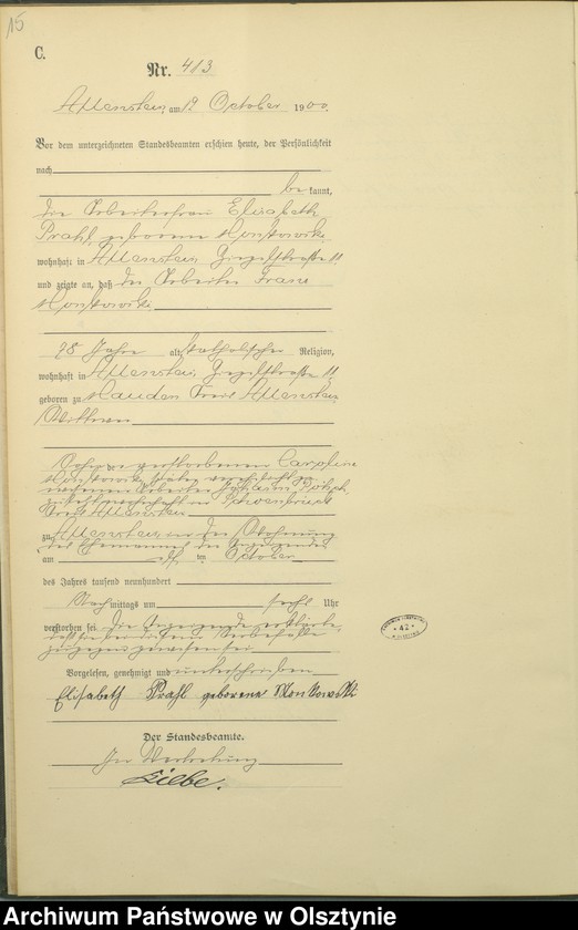 image.from.unit.number "Sterbe-Haupt-Register Tom II,Nr 400 - 522"