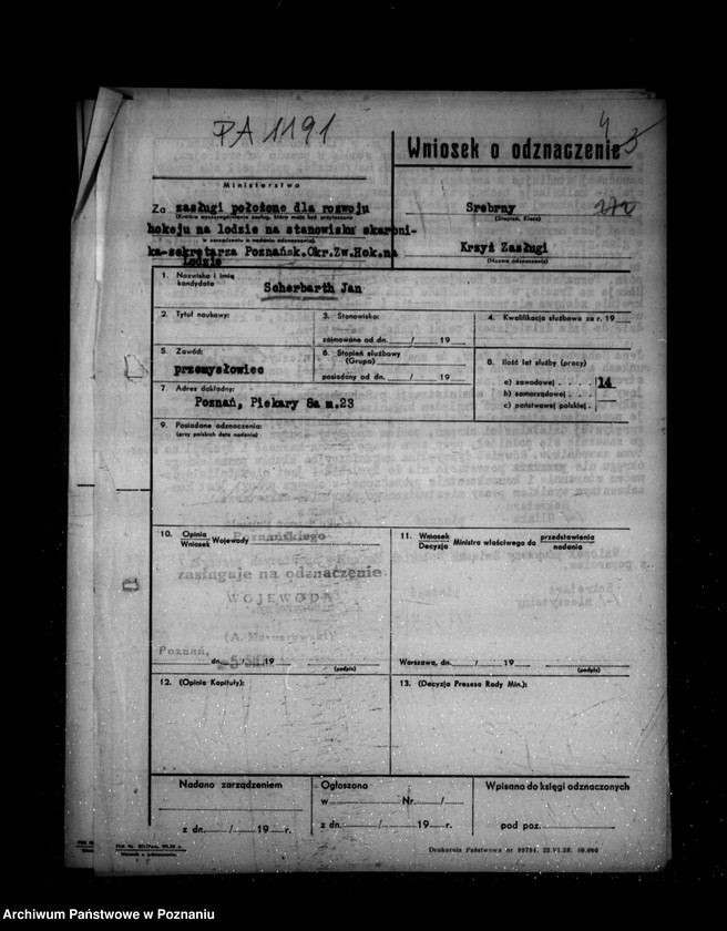 Obraz 9 z jednostki "/Wnioski o odznaczenie ,,Krzyżem Zasługi/"