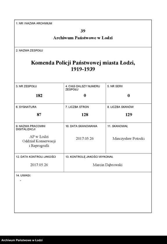 Obraz 1 z jednostki "Książka wydanych dowodów osobistych przez Komisariat VI P.P. m. Łodzi"