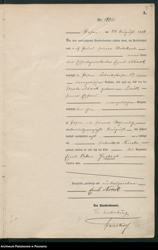 Obraz 7 z jednostki "Księga miejscowa urodzeń tom IV [Rejestr główny urodzeń]"