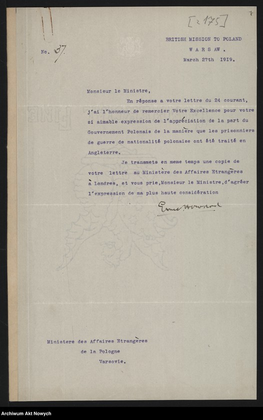 image.from.unit.number "Sprawy repatriacji Polaków, opieki nad Polakami - jeńcami, więźniami i internowanymi zagranicę, m.in. odpis listu W. Grabskiego do G. Clemenceau"