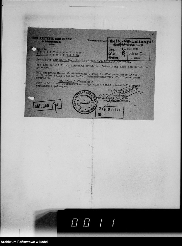 Obraz 9 z jednostki "Betr.Korrespondenz Buchhaltung mit dem Ä[ltesten] d[er] J[uden] Nr.801-1200"