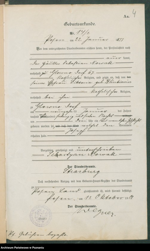 Obraz 6 z jednostki "[Dokumenty dostarczone przez narzeczonych do zawarcia związku małżeńskiego za 1901 rok. Tom XVIII]"