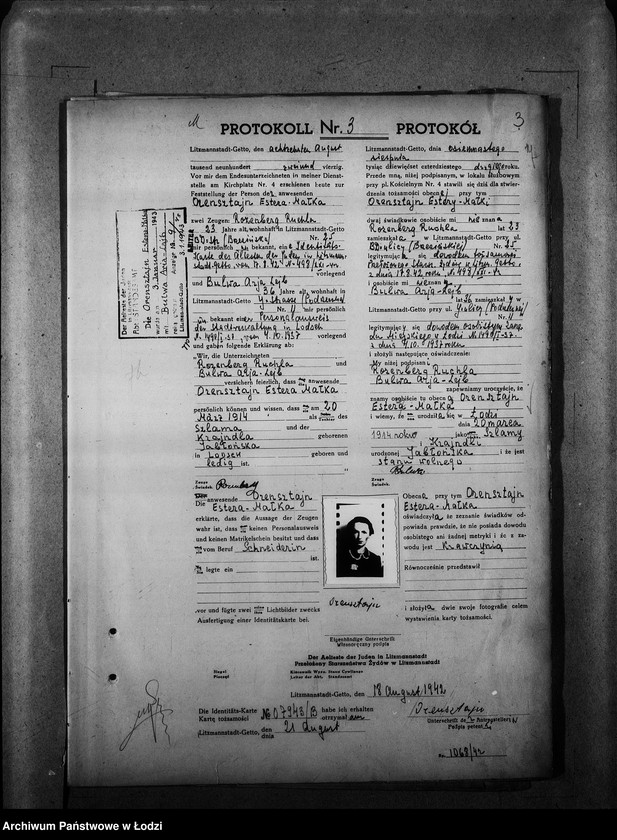 Obraz 6 z jednostki "[Protokoły stwierdzające na podstawie zeznań 2 świadków personalia i tożsamość osób ubiegających się o kartę tożsamości]"