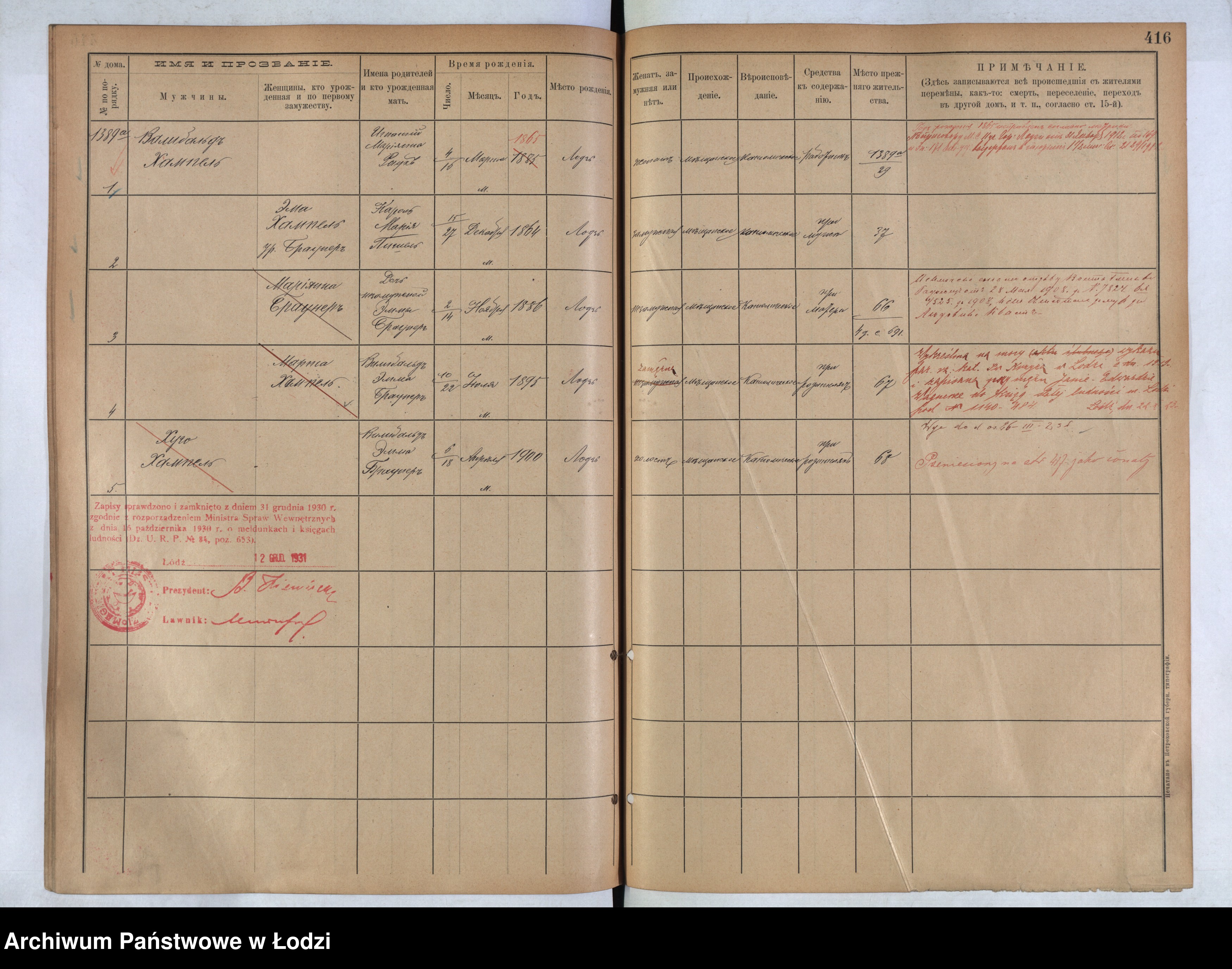 Skan z jednostki: [Księga ludności stałej m. Łodzi guberni piotrkowskiej nr domu 1386-1390]