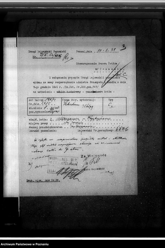 Obraz 8 z jednostki "Mleczarnia w Przybysławiu pow. jarociński nr fabr kotła 2625, nr woj. kotła 6606"