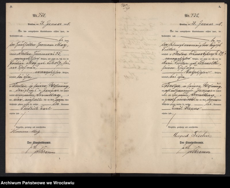 image.from.unit.number "Geburts-Haupt-Register Breslau I 1890 Band 2"