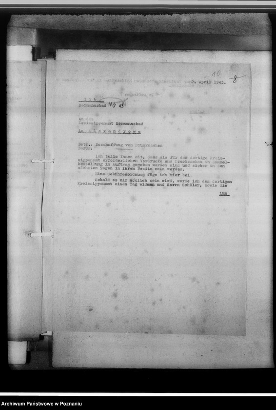 Obraz 14 z jednostki "[Korespondencja w sprawach organizacyjnych i działalności], Kreissippenamt Hermannsbad [Ciechocinek, powiat Aleksandrów Kujawski, województwo bydgoskie]"