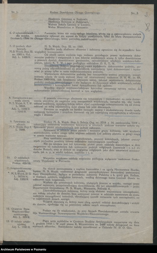 Obraz 5 z jednostki "/Rozkazy Dowództwa Okręgu Generalnego w Poznaniu/, nr 1-6."