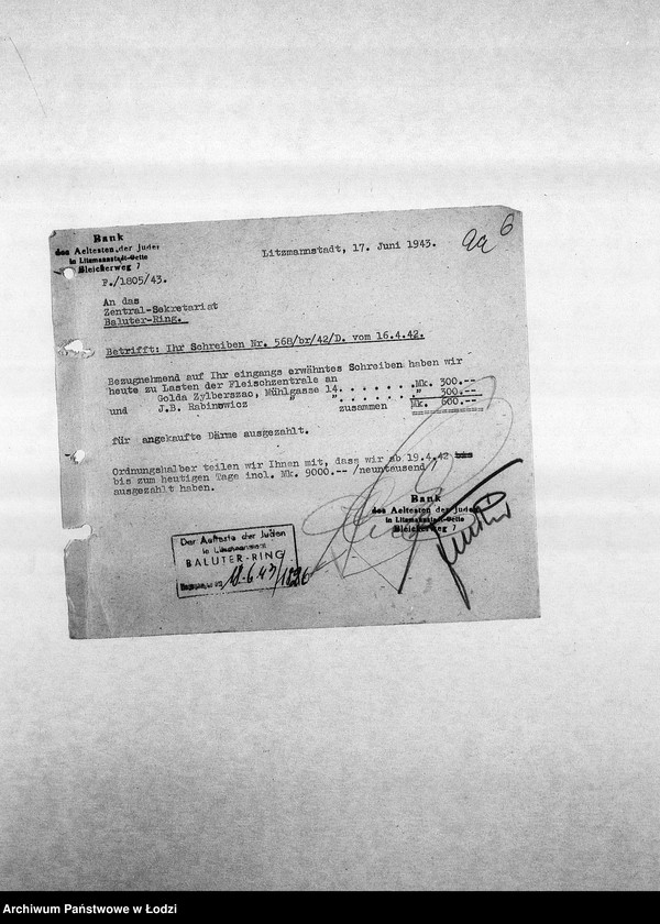 Obraz 9 z jednostki "[Korespondencja PSŻ z wydziałami i resortami getta w różnych sprawach]"