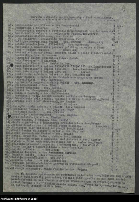 Obraz 20 z jednostki "[Wojewódzka Szkoła Partyjna Polskiej Partii Robotniczej] - programy i bibliografia"