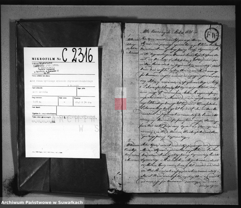 image.from.unit.number "Akta urodzonych gminy i parafij seyneńskiey z 1821 roku."