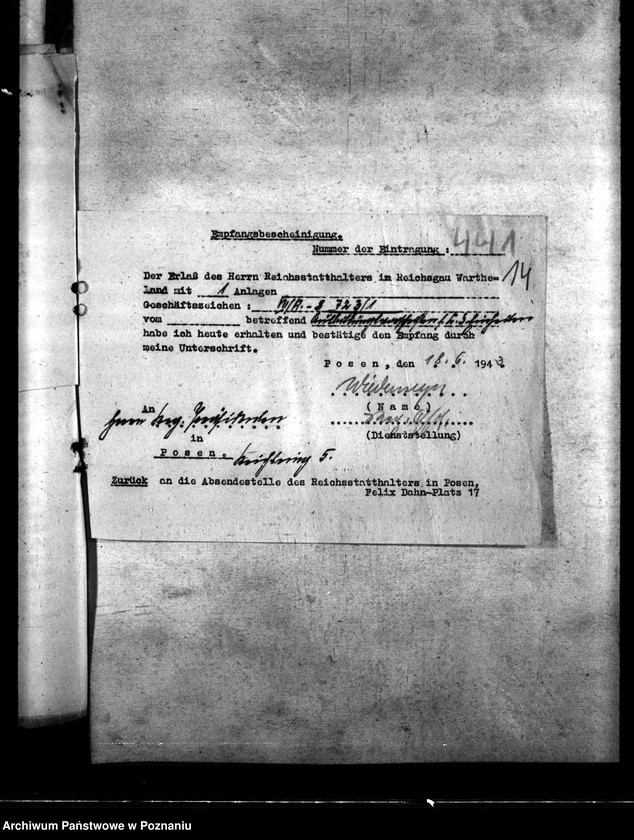 Obraz 18 z jednostki "Betriebsstoffzuteilungen für Kraftfahrzeuge. Regelung der Bauwirtschaft. Bauverbot. Lückenbebauung Posen. Behelfsbauten für Molkereien."