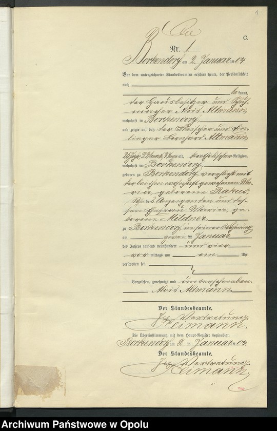 Obraz 5 z jednostki "Sterbe-Neben-Register des Standesamts Borkendorf pro 1904"