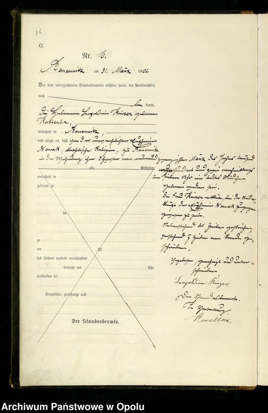 Obraz 19 z jednostki "Sterbe-Haupt-Register Standesamts Bauerwitz pro 1902"