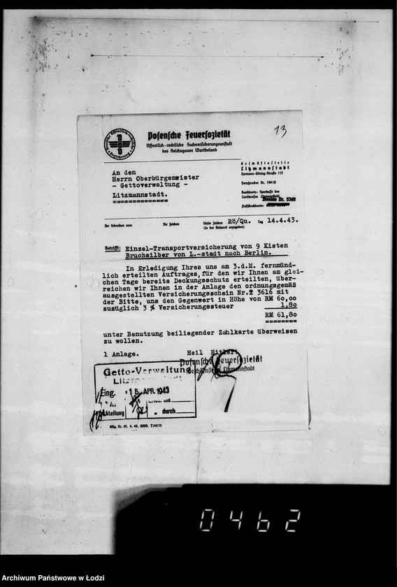 Obraz 19 z jednostki "[Polisy ubezpieczeniowe od ognia towarów w czasie transportu"