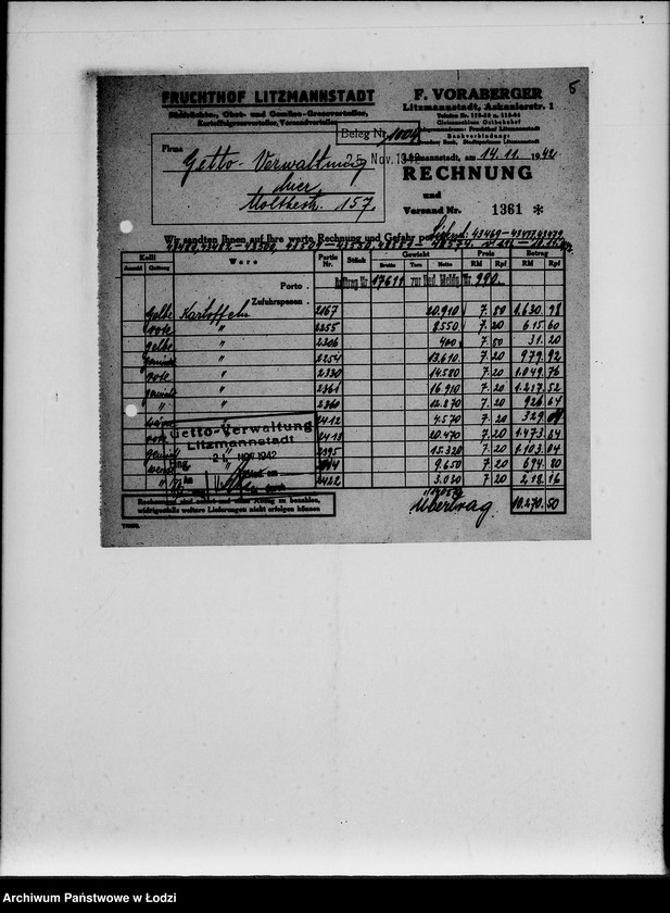 Obraz 9 z jednostki "Lebensmitteleinkauf. Aufträge, [Lieferscheinen und Rechnungen] 17611-17660"