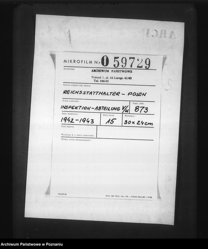 Obraz 2 z jednostki "Inspektion - Abteilung V/ W"