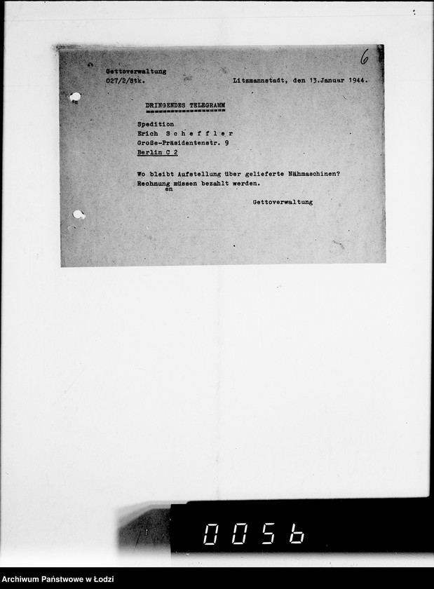 Obraz 10 z jednostki "Nähmaschinen. [Korespondencja w sprawie zakupu, transport i rachunki]"