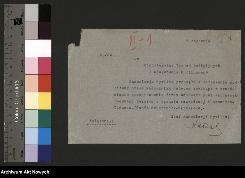 image.from.unit.number "Przeniesienie forum sądowego spraw rozwodowych do Sądów Konsystorskich Ewangelicko - Augsburskiego i Ewangelicko - Reformowanego oraz skrócenie rocznego terminu zapozwu w sprawach rozwodowych, rozpatrywanych przed najwyższymi sądami. Reskrypty Naczelnika Państwa, wnioski, korespondencja z Min. Wyznań Religijnych i Oświecenia Publicznego"
