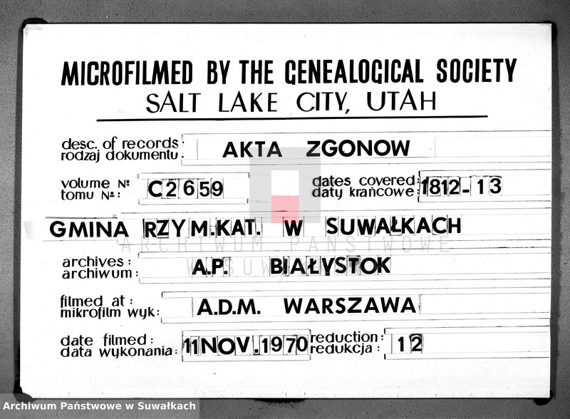 image.from.unit.number "Księga aktu umarłych gminy suwalskiey, powiatu dąbrowskiego w departamencie łomżyńskim od dnia 1 maja 1813 po 1 maja 1814"
