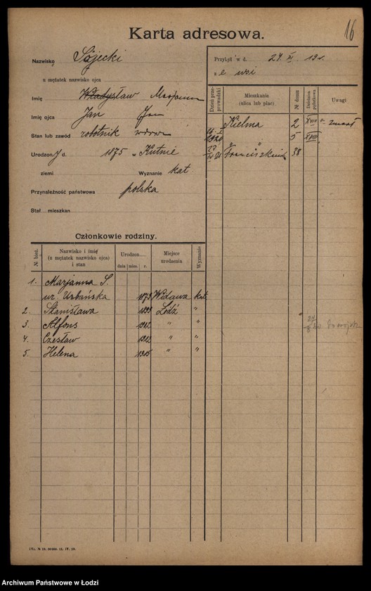 Obraz 18 z jednostki "[Spis ludności Łodzi] Sudzińska-Sumora"