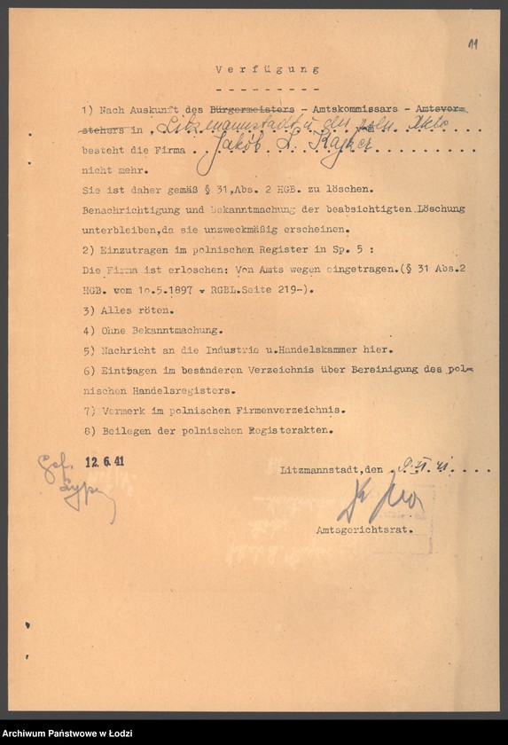 Obraz 13 z jednostki "Jakób L.Kajzer- wyrób towarów manufakturowych"