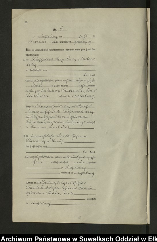 image.from.unit.number "[Heirats - Register (Neben - Register) Standesamt Angerburg einschl. der Bezirke, Gr. Strengeln, Prinowen und Kehlen Kreis Angerburg] No 1 bis 49"