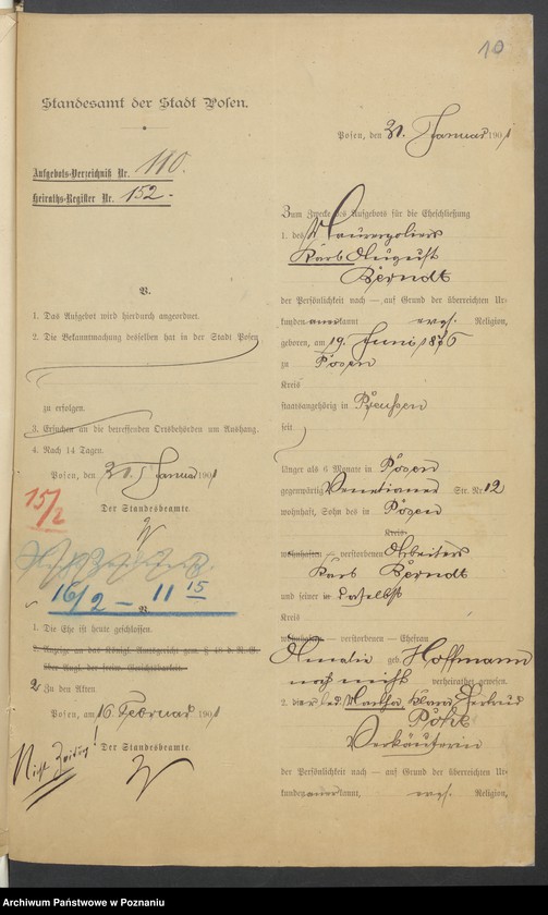 Obraz 12 z jednostki "Die von den Verlobten beigebrachten Urkunden zur Eheschliessung pro 1901. Vol IV"