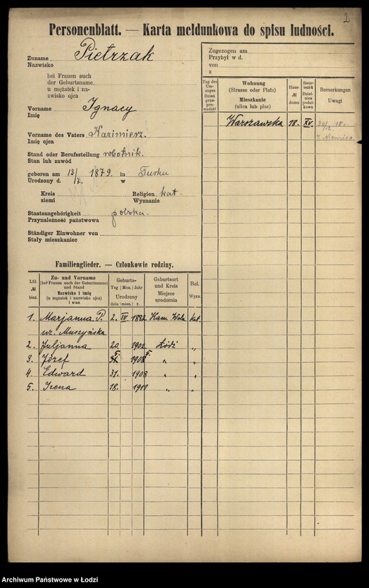 Obraz 4 z jednostki "[Spis ludności Łodzi] Pietrzak-Pietrzycki"