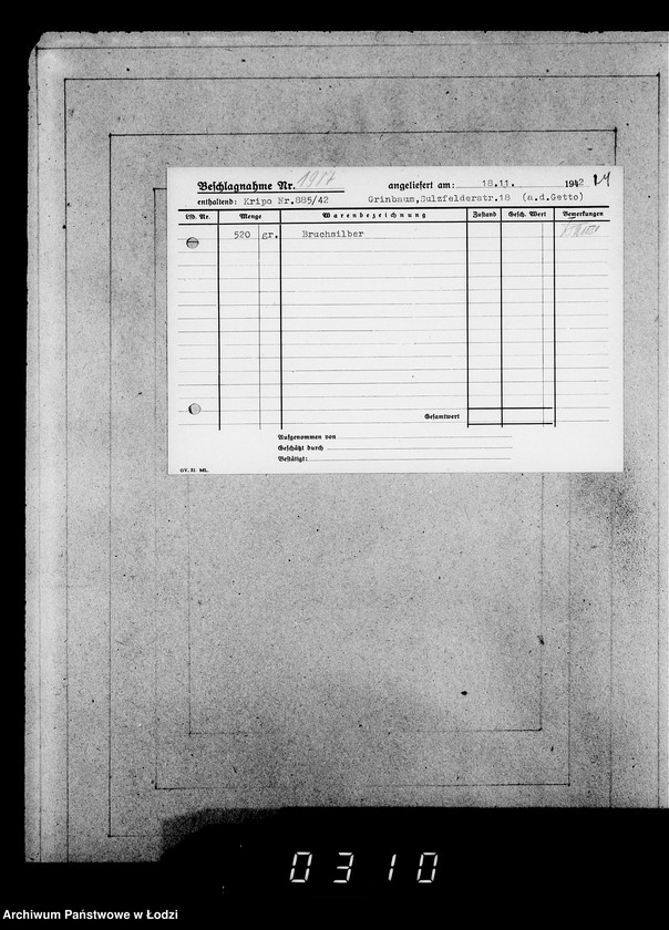Obraz 18 z jednostki "Kripo 1801-2000 [Kartoteka skonfiskowanego majątku ruchomego u Żydów]"